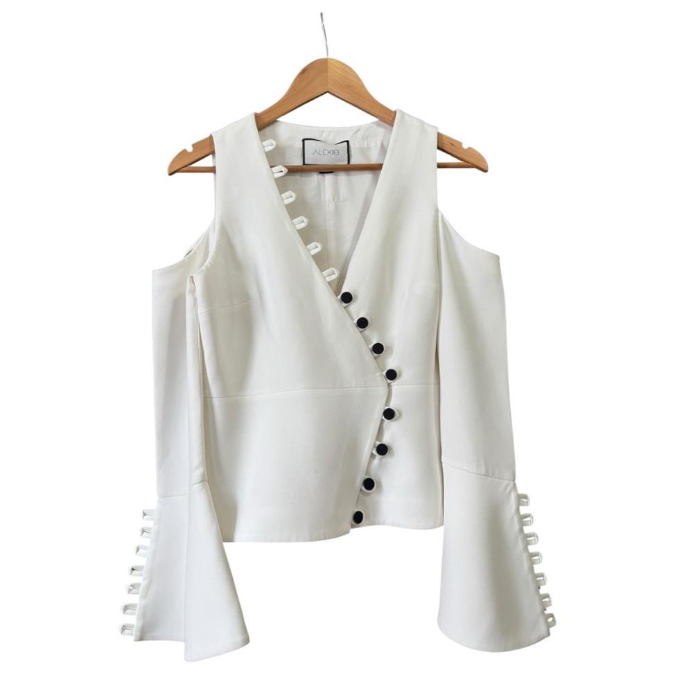 Alexis Norte Asymmetrical Button Cold Shoulder Elegant Blouse size S White